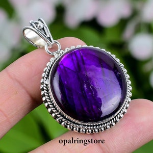 Purple Flash Labradorite Pendant 925 Sterling Silver Pendant