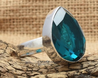 Pear Cut Blue Tourmaline Ring: Handmade 925 Sterling Silver