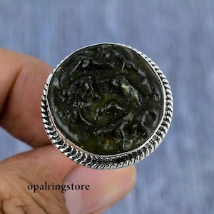 Handmade Moldavite Ring: Bohemian 925 Sterling Silver Statement Jewelry