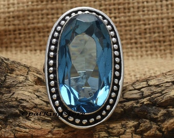 Handmade Blue Topaz Ring: 925 Sterling Silver Gemstone Jewelry