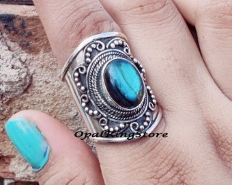 Labradorite Sterling Silver Ring: Natural Gemstone, Women's Jewelry