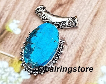 Tibetan Turquoise Pendant: Handmade 925 Sterling Silver Necklace