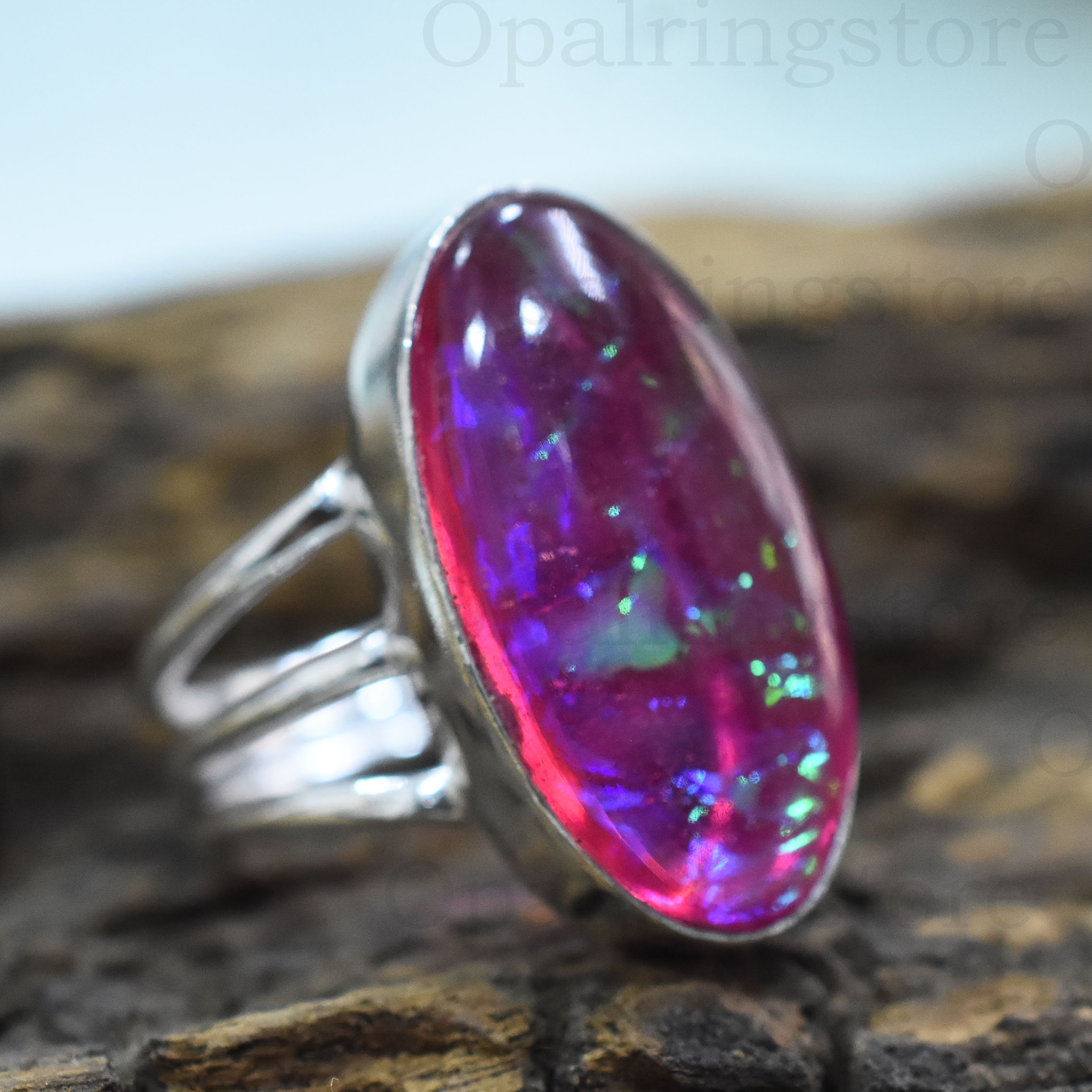 Anello Statement In Argento 925 Con Opale Australiano Tripletta, Taglia Regolabile, Fatto A Mano