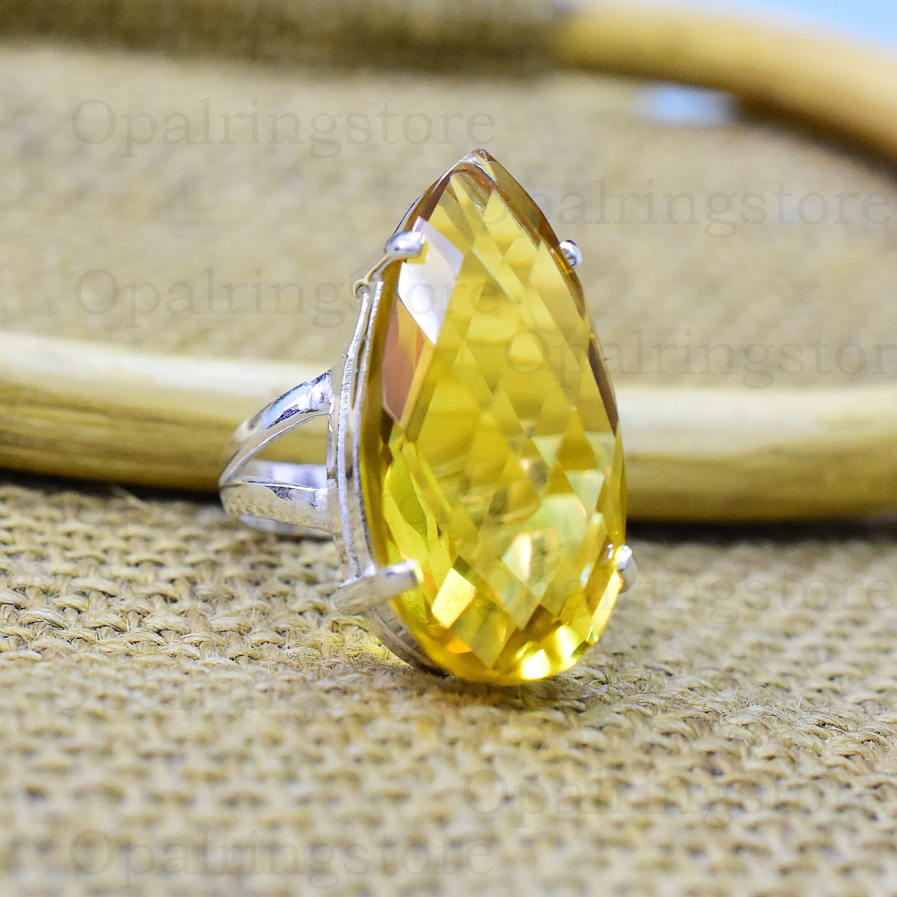 Bague En Argent 925 Faite Main Avec Topaze/Citrine Naturelle - Taille Large (Neuf)