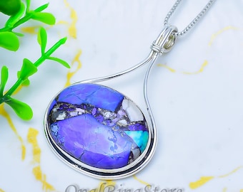 Violet Blue Dahila Oyster Copper Turquoise Pendent * 925 Sterling Silver * Neckless Pendent * Gemstone Pendent * Designer Pendent*