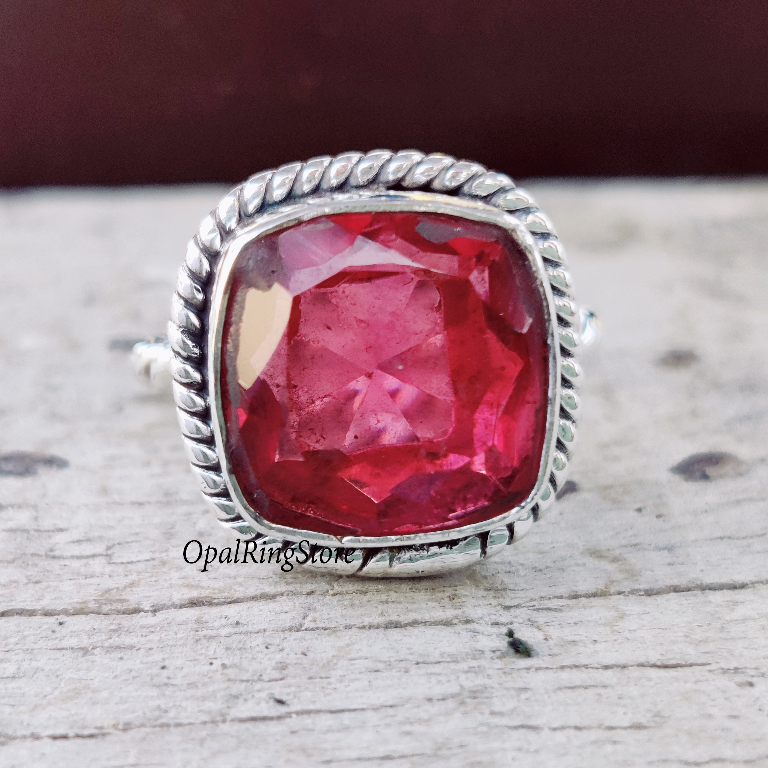 Natural Birthday Gift Solid 925K Sterling Silver Celtic Men's Tourmaline Ring Size 4-13 Gift For Him Artisan Handcrafted Jewelry Good Friday Gift Pink Tourmaline Silver Ring Faceted Square 