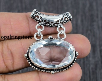 White Topaz Gemstone Pendant: 925 Sterling Silver Handmade Jewelry