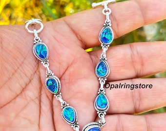 Dainty Australian Opal Bracelet: Sterling Silver October Birthstone