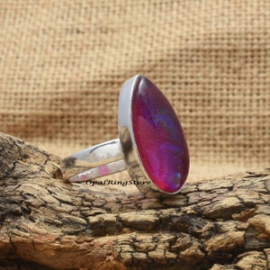 Australian Triplet Opal Ring: Sterling Silver Fire Gemstone Statement Ring