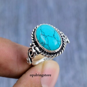 Turquoise Ring: Handmade 925 Sterling Silver Bohemian Jewelry