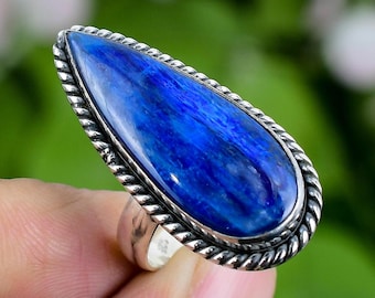 ブルーカイヤナイトのスターリングシルバーリング：ハンドメイドの