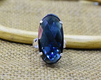 Anillo de plata de ley con topacio azul - Anillo de piedras preciosas hecho a mano