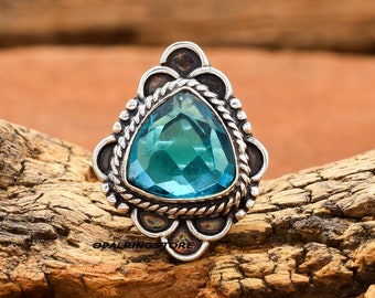 Handmade Cabochon Topaz Ring: 925 Sterling Silver Gemstone