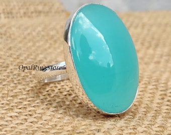 Aqua Chalcedony Ring: Handmade 925 Sterling Silver Band