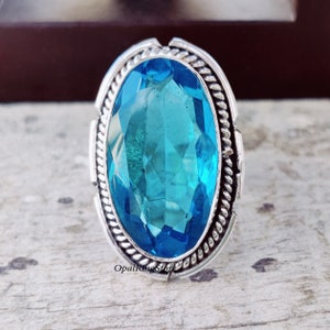 Blue Topaz Ring: Handmade 925 Sterling Silver Boho Jewelry