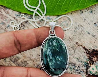 Natural Seraphinite 925 Sterling Silver Pendant Necklace