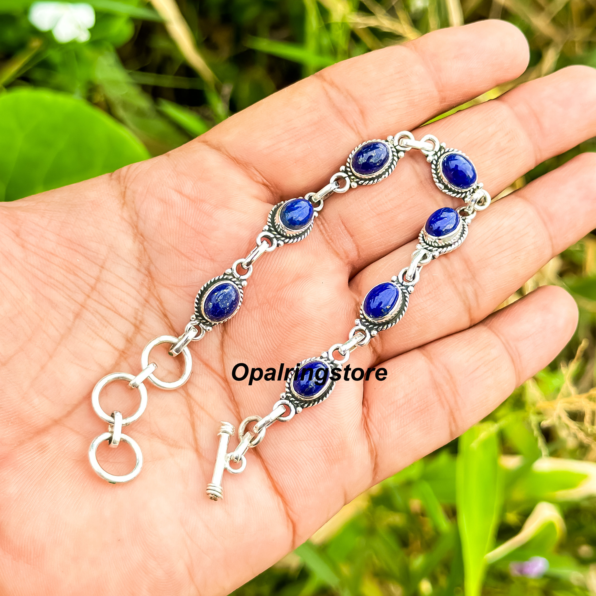 Bracelet Manchette Réglable En Lapis-lazuli Et Argent Plaqué 925 - Fait Main En Inde - Neuf Avec étiquette