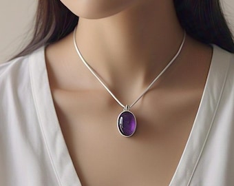 Raw Amethyst Pendant Necklace: Sterling Silver Crystal Charm
