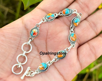 Handmade Oyster Copper Turquoise Bracelet: 925 Sterling Silver Jewelry