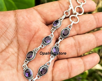 Handmade Amethyst Bracelet: 925 Sterling Silver Gemstone Jewelry