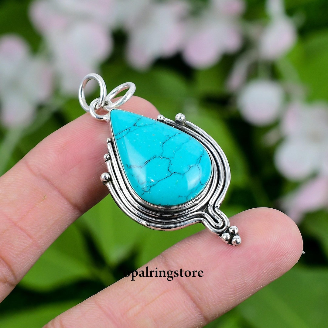 アクセサリー Vintage Turquoise silver925 Pendanttop Blue Turquoise Handmade Pendant: 925 Sterling Silver Gemstone