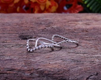 Chevron Sterling Silver Handmade Ring: Boho Stacking Band