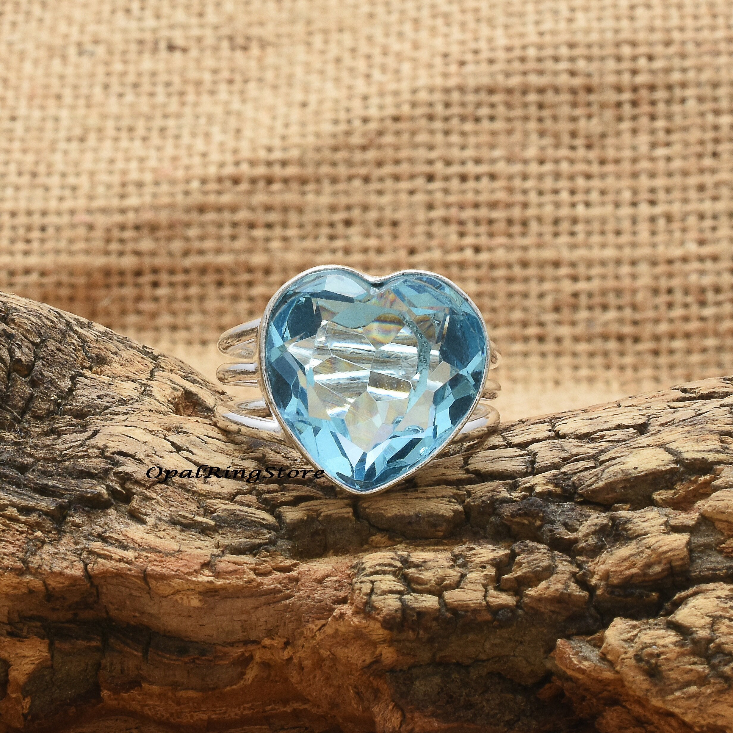 Handmade Heart Blue Topaz Ring: Sterling Silver Gemstone
