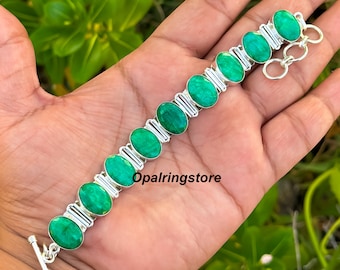 Handmade Emerald Bracelet: 925 Sterling Silver Gemstone Jewelry