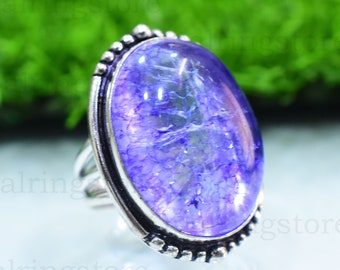 Crackle Crystal Ring: Handmade 925 Sterling Silver Gemstone Band