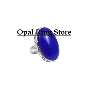 Anel de prata esterlina 925 com calcedônia azul - Joias Boho feitas à mão