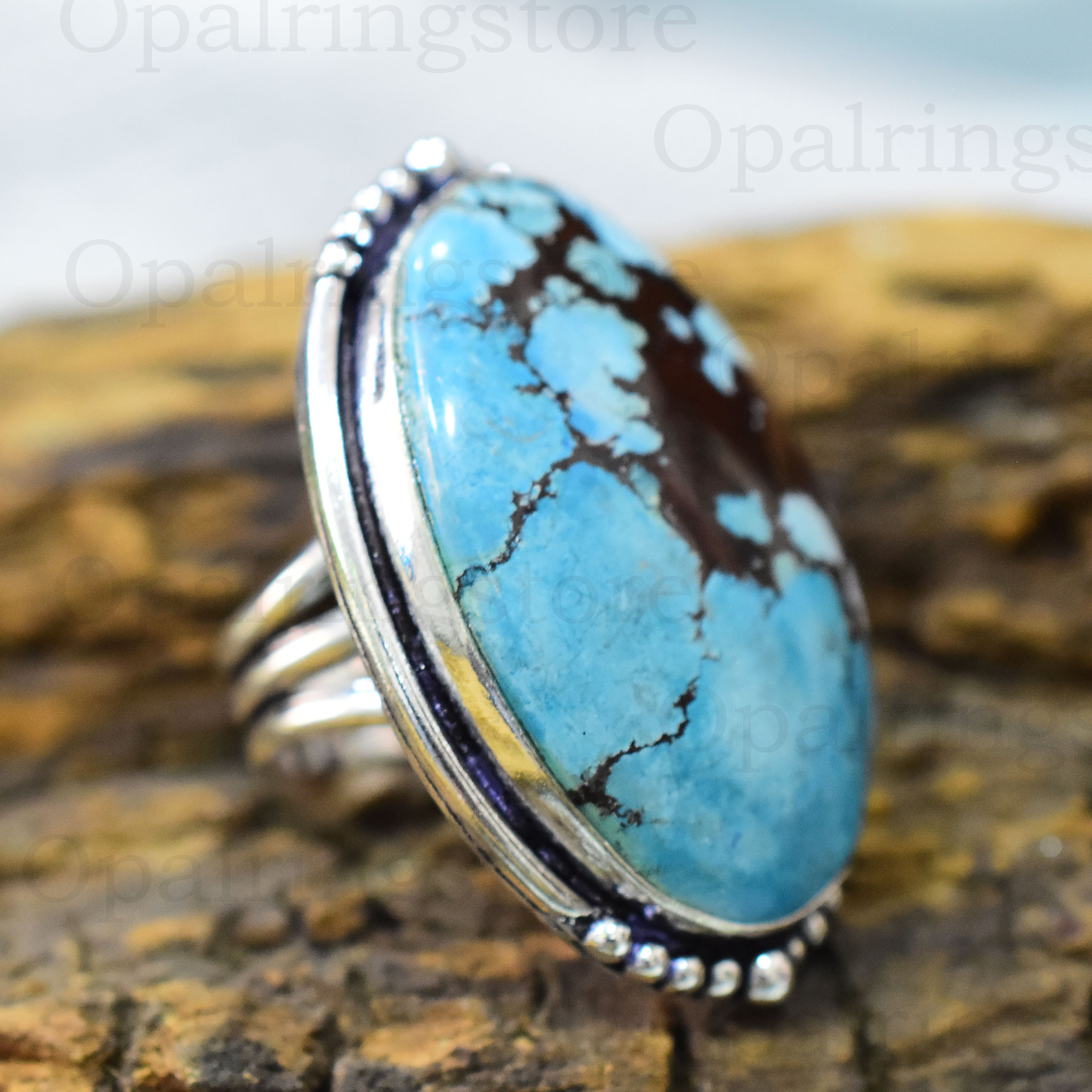 Tibetan Turquoise Ring: Handmade 925 Sterling Silver Band - Etsy