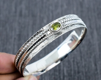 Handcrafted Sterling Silver Spinner Cuff: Citrine Gemstone Bangle