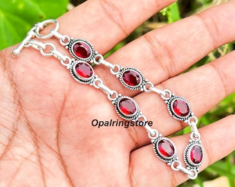 Handmade Garnet Bracelet: 925 Sterling Silver Gemstone Jewelry