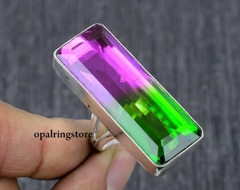 Multi Tourmaline 925 Sterling Silver Ring - Handmade October Birthstone Jewelry