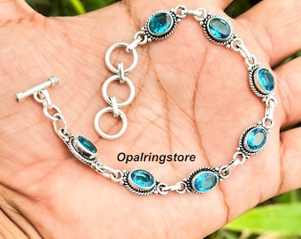 Blue Topaz Bracelet: Handmade 925 Sterling Silver Gemstone Jewelry