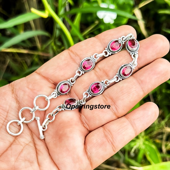Pink Tourmaline Bracelet: Handmade 925 Sterling Silver Gemstone Jewelry