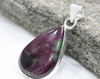 Handmade Ruby in Zoisite Pendant: 925 Sterling Silver Gemstone
