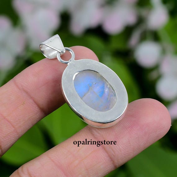 Pendentif pierre de lune arc-en-ciel en argent sterling 925