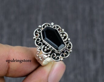 Handcrafted Black Onyx Ring: Sterling Silver Boho Statement Jewelry