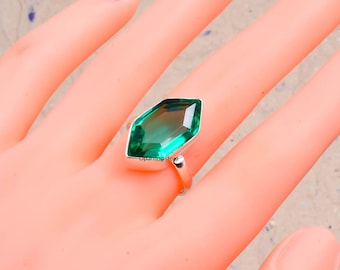 Green Tourmaline Sterling Silver Ring - Handmade Boho Jewelry