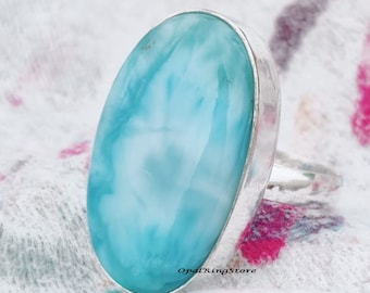 Großer Larimar Statement Ring, 925 Sterling Silber, Blauer Edelstein Ring, Boho Ring, Silber Larimar Ring, Boho Ring, Geschenk für Sie