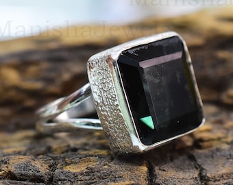 Handmade Black Tourmaline Ring: 925 Sterling Silver Gemstone Band