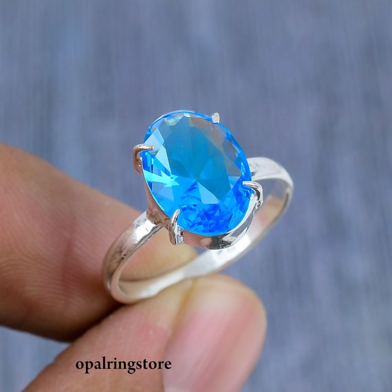 ブルートパーズリング：ハンドメイド925スターリングシルバー