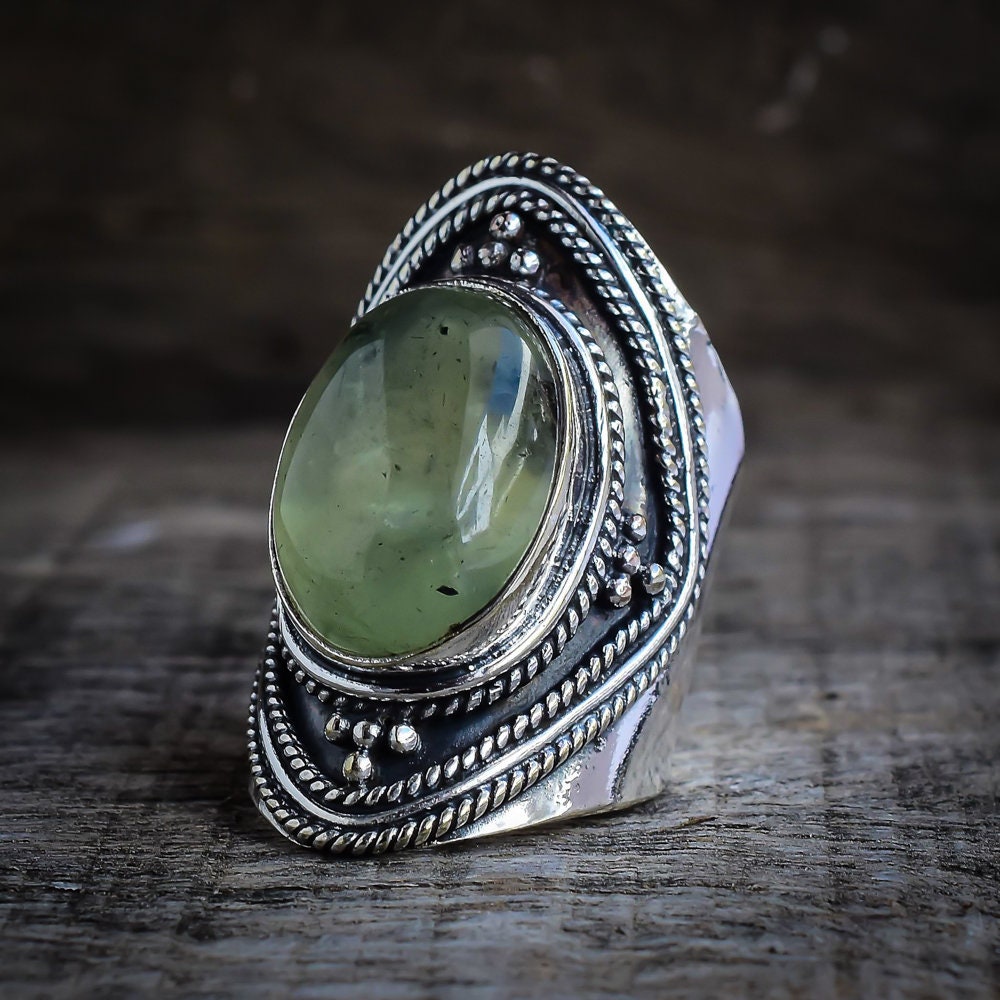 Prehnite Ring 925Sterling Silver RingOval Prehnite Ring | Etsy