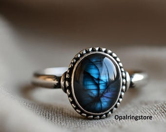 Labradorite Statement Ring: Sterling Silver Boho Jewelry