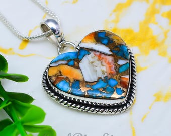 Oyster Copper Turquoise Heart Pendant: Sterling Silver Boho Necklace