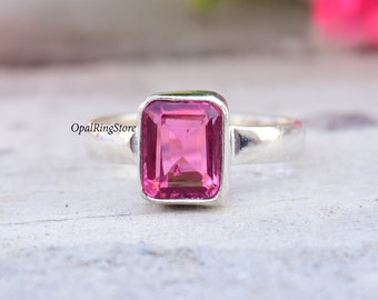 Rosa Turmalin Edelstein Ring, 925 Sterling Silber Ring, Silber Ring, handgemachter Ring, Statement Ring, Edelstein Schmuck, Geschenk für Sie
