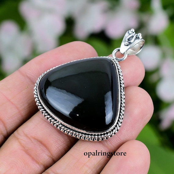 Handmade Black Onyx 925 Sterling Silver Pendant Necklace - Etsy