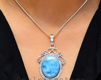 Handmade Larimar Pendant: 925 Sterling Silver Necklace