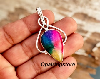 Rainbow Solar Quartz 925 Sterling Silver Handmade Pendant